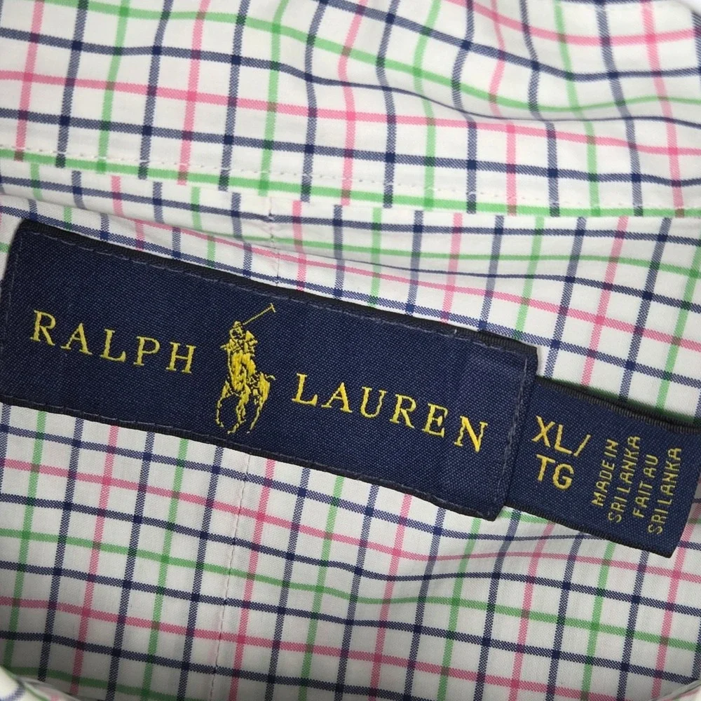 Ralph Lauren Mens XL Pink Green Navy Tattersall Check Button Down Shirt Cotton‎
